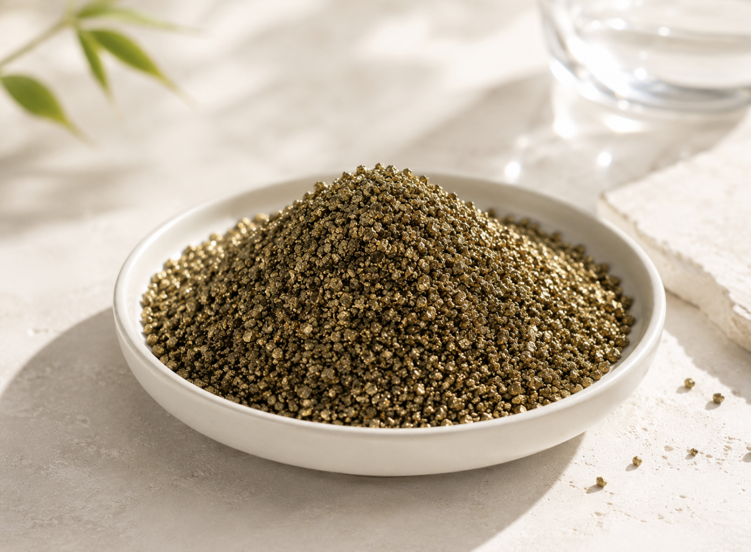 KDF-55 filtration media in a shallow dish